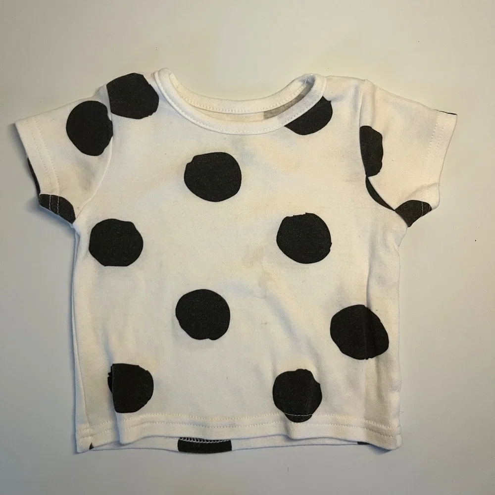 Disney Baby Polka Dot Short Sleeve T-Shirt White Black 12M Crew Neck Kids - 110